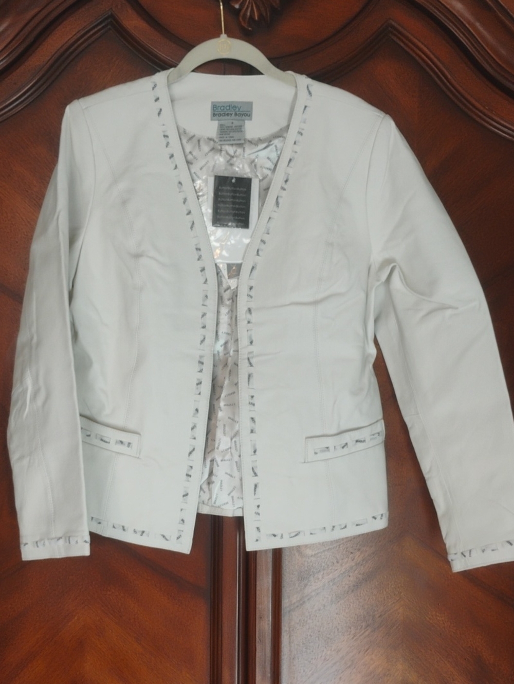 Bradley by Bradley Bayou Off-White Genuine Leather Whipstitch Jacket Blazer NWT